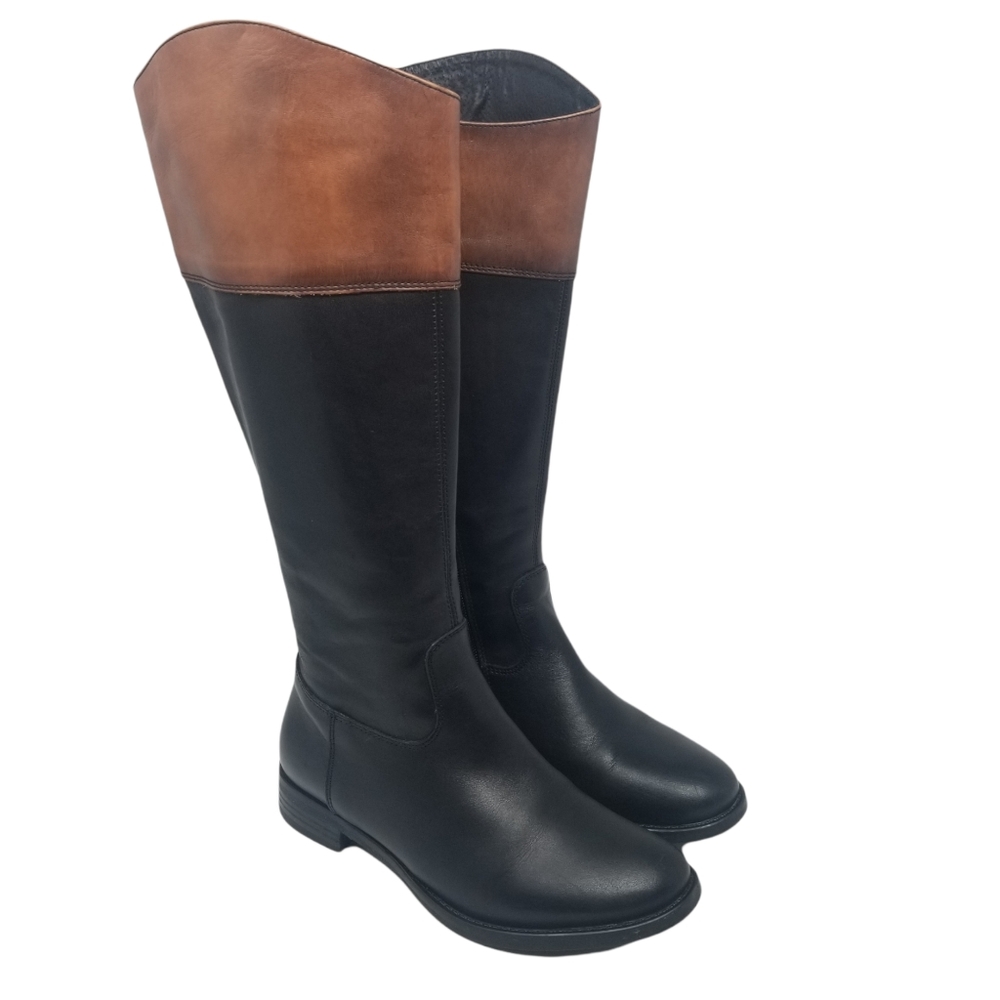 Aldo Leather Brown Black Block Riding Boots - Picture 4 of 14